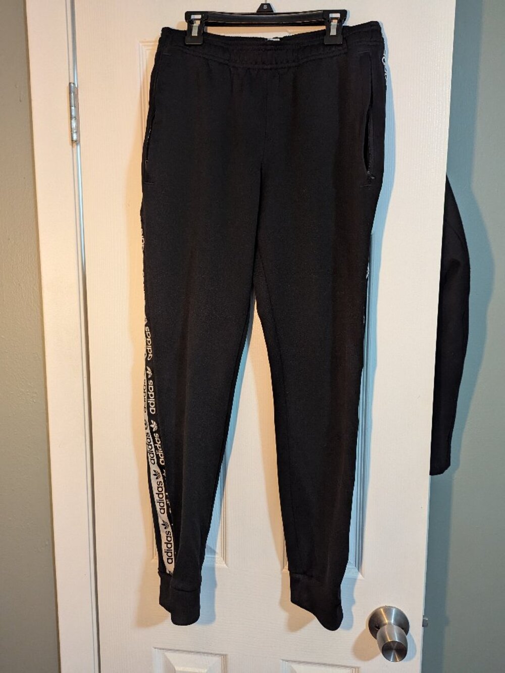 Adidas Black Athletic Sweatpants with Logo Stripe M